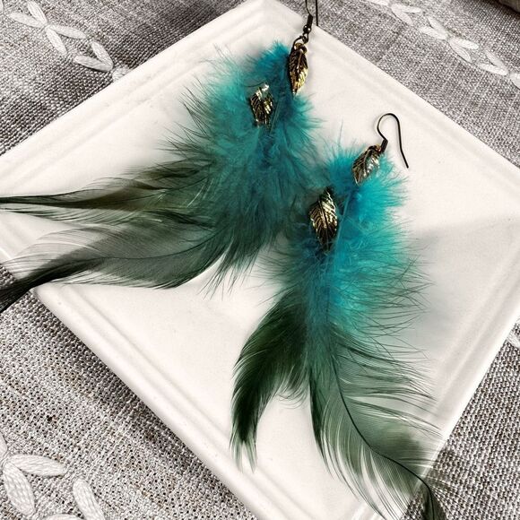 Free People Blue and Gold Feather Earrings - Picture 3 of 10